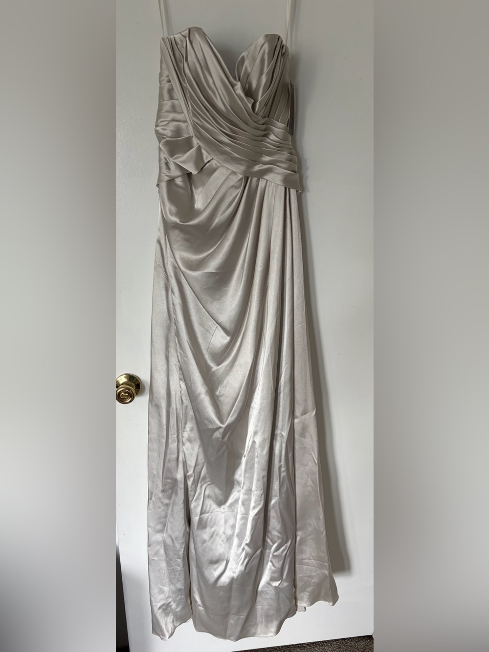 Silver Sweetheart neckline satin long dress